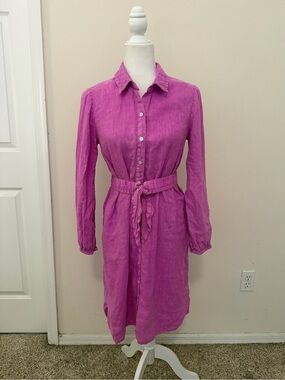 Lilly Pulitzer Pink Bethanne Knee Length 100% Linen Shirt Dress Size 4 Summer